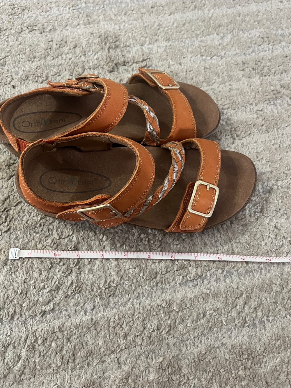 Orthofeet Orthopedic Chloe Orange Adjustable Leather Wedge Sandal 7 Wide Toe Box - Picture 11 of 15